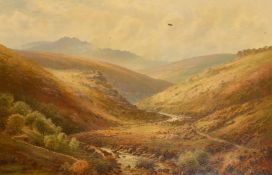 John Barrett (1822-1893), livestock in a field by a boulder-strewn mountain river, oil on canvas,