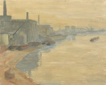 Ivor Johns (1924-1993), a pair of oil on canvas industrial river landscapes, each signed and dated