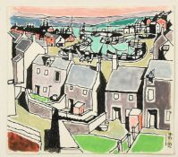 Ian Crampton Baker (1923-2010), a view of a harbour watercolour, signed with initials, 4.5" x 7" (