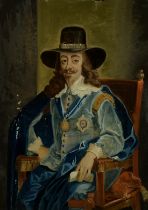 English School, Probably 18th Century, a reverse painted portrait of Charles I seated, 15" x 11" (38