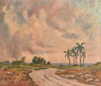 Gerhard Engelbert Alers (1887-1971) Netherlands, 'Aruba' palm trees on the Caribbean island, oil