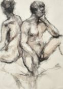 A nude study of a man and woman, charcoal and wash, indistinctly signed in pencil, 32.5" x 23", (
