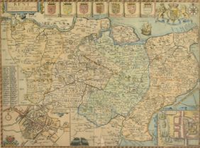 By or after John Speed, 'Kent With Her Cities and Earles Described and Observed', hand coloured map,