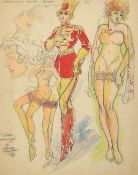 Walter McDade (20th Century), 'Practice, Work, Memory', a sketch of female figures, watercolour,