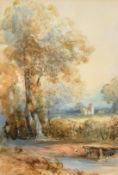 Thomas Colman Dibdin (1810-1893), figures by a country pond, watercolour, signed and dated 1893, 9.