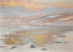 Carl Brandt (1852-1930) Swedish, dusk over a mountain lake, a winter landscape, oil on canvas,