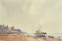 Sydney Vale (1916-1991), 'Leigh Waterfront', watercolour, signed, exhibition label verso, 13.5" x