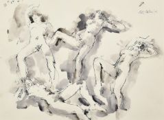 Peter Collins (b. 1935), study of a female nude in four positions, ink and watercolour, signed and