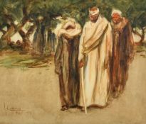 Attributed to Lance Thackeray (1867-1916), a study of three Egyptian gentlemen, watercolour,