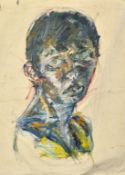 Manner of Frank Auerbach, head and shoulders study of a young man, oil on linen, unstretched and