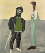 Nigerian School, Circa 1971, two male figures in a street, oil on board, signed Austin Arls, and