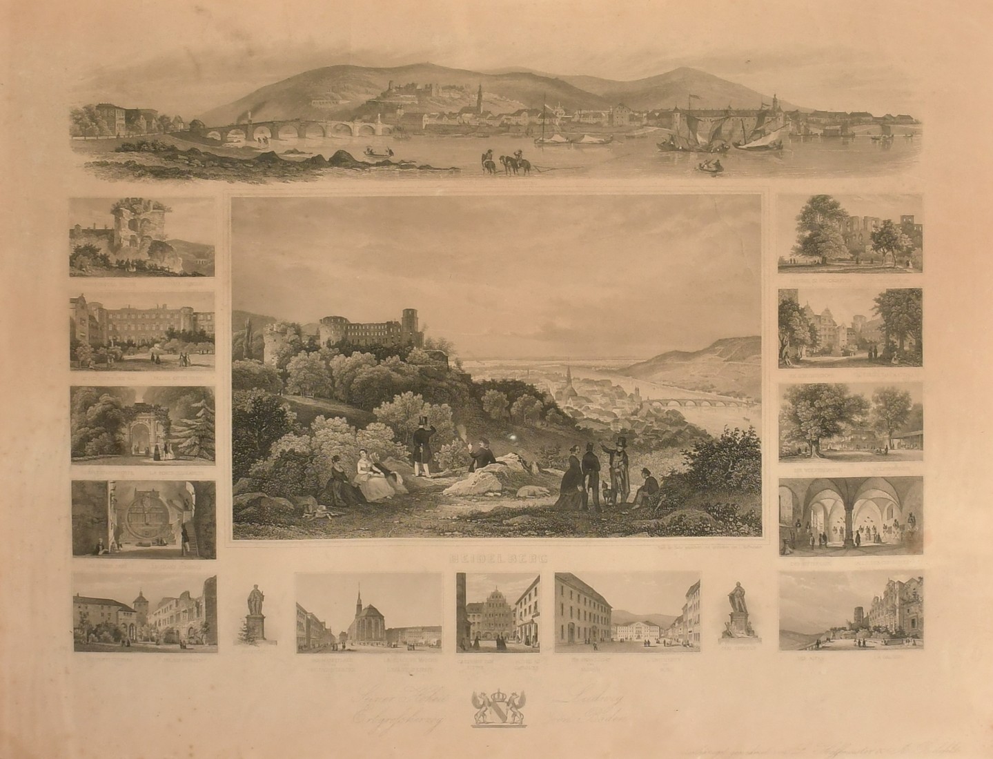 L. Hoffmeister, an engraving of Heidelberg, 16" x 21" (40 x 53cm), along with an aquatint by Dubourg