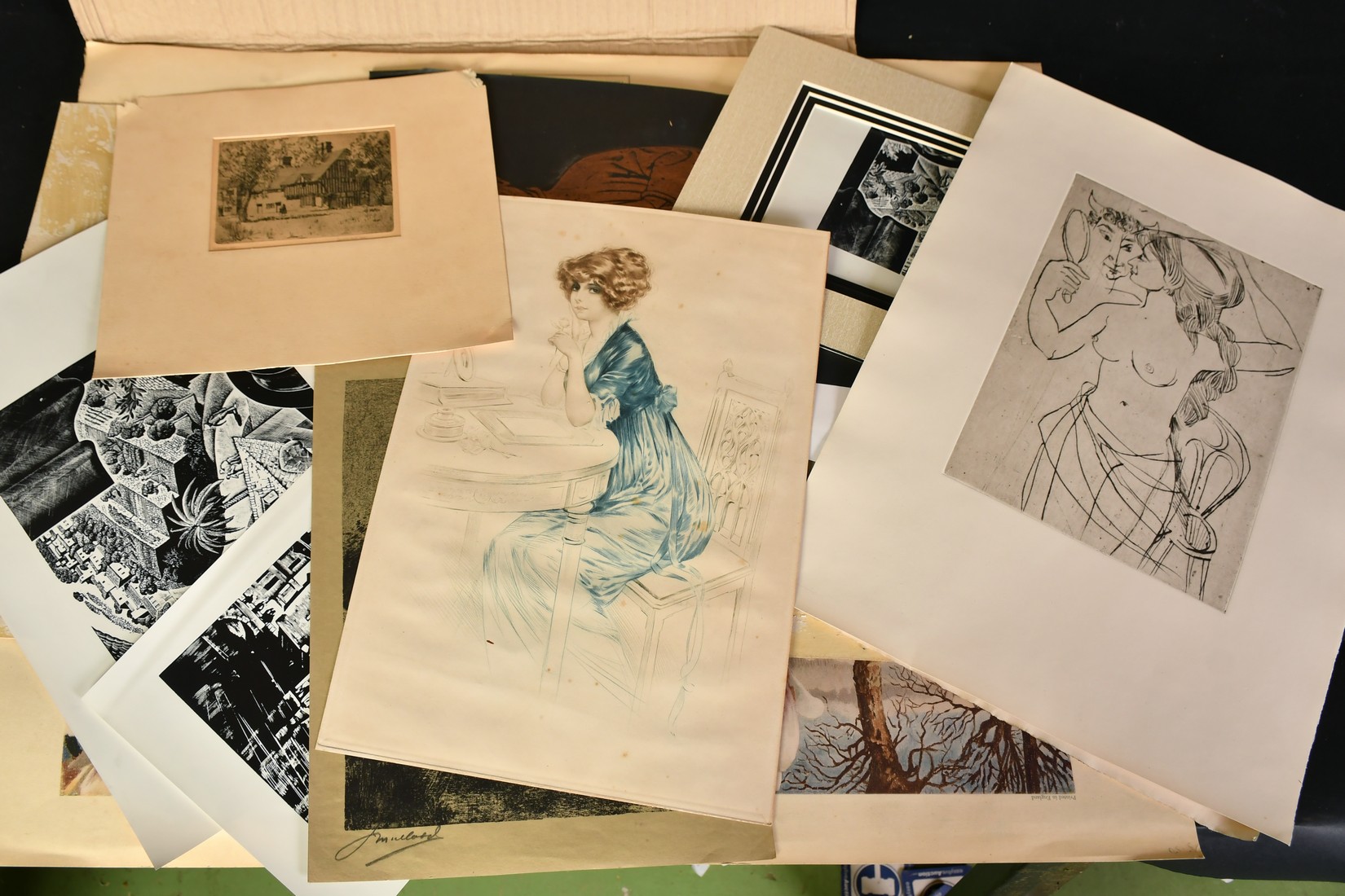 A collection of mostly 20th Century prints and engravings, unframed (q).