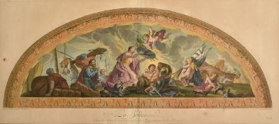 Desplaces after Le Brun and Masse, 'La Hollande', antique engraving, later hand colouring, 14" x 32"