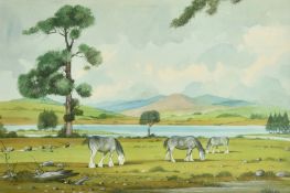 Bryan Conway (20th Century), 'Clydesdale Horses, Argyll', watercolour, signed, 14" x 21" (36 x 53.