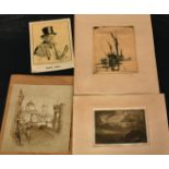 A collection of mainly 20th Century etchings, wood engravings and lithographs. Various subjects,