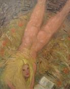 Kanwaldeep Singh Kang 'Nicks', (1964-2007), 'Model Jane', a female nude with an open book, oil on