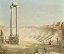 Margot Russell, 20th Century, 'Arles', the classical amphitheatre, oil on canvas, inscribed verso,