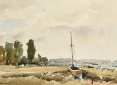 Edward Wesson (1910-1983), boats in a creek, watercolour, signed, 13" x 17.5" (33 x 45cm).