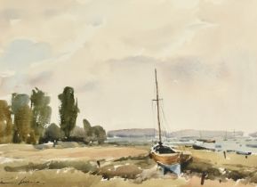 Edward Wesson (1910-1983), boats in a creek, watercolour, signed, 13" x 17.5" (33 x 45cm).