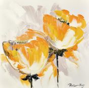 Peter Tang (20th Century), a study of yellow flowers, acrylic on canvas, signed, 31.5" x 31.5" (80 x