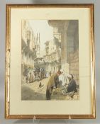 A LITHOGRAPH PRINT OF A TURKISH STREET SCENE, framed and glazed, image 49cm x 35cm.