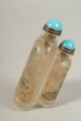 A CHINESE REVERSE GLASS DOUBLE SNUFF BOTTLE, with two turquoise stoppers.