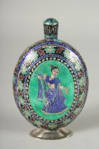 A FINE EARLY 20TH CENTURY INDIAN ENAMELLED BOTTLE FLASK, beautifully decorated with colourful enamel