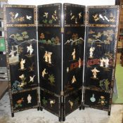A CHINESE FOUR-PANEL LACQUER FOLDING SCREEN.