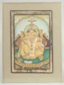A FINE SOUTH INDIAN POSSIBLY TANJORE PAINTING, depicting Ganesh, image 18.5cm x 12cm.