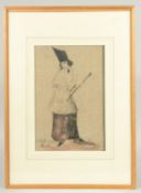 A FINE LARGE EARLY 19TH CENTURY PERSIAN QAJAR DRAWING, of a young male figure, framed and glazed,