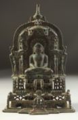 A VERY FINE AND RARE 14TH-15TH CENTURY SOUTH INDIAN SILVER INLAID BRONZE JAIN SHRINE, with