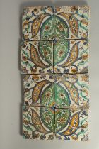 A PANEL OF EIGHT 18TH CENTURY NORTH AFRICAN TUNISIAN TILES.