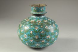 A FINE CHINESE OR JAPANESE CLOISONNE HUQQA BASE, made for the Islamic market, 16cm high.