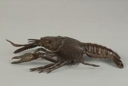 A JAPANESE LIFE-SIZE ARTICULATED BRONZE OKIMONO OF A LOBSTER CRAYFISH, signed, 26cm long.