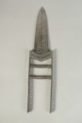 AN INDIAN THREE-BLADE KATAR, with openwork blade, 43cm long.
