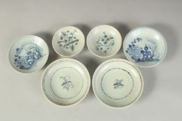 THREE PAIRS OF CHINESE TEK SING CARGO BLUE AND WHITE DISHES, 12cm, 10.5cm and 8.5cm diameter, (6).
