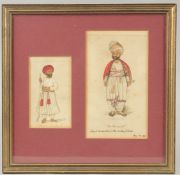 TWO FINE INDIAN COMPANY SCHOOL PAINTINGS OF TWO MALE FIGURES, framed and glazed together.