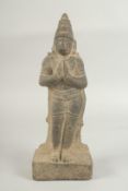 A FINE POSSIBLY 12TH CENTURY SOUTH INDIAN CARVED STONE FIGURE OF HANUMAN, 34cm high.