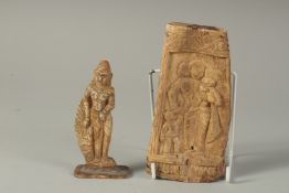 TWO 18TH-19TH CENTURY SOUTH EAST ASIAN BONE CARVINGS, plaque 15.5cm, figure 12cm high (2).