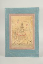 A FINE INDIAN MINIATURE PAINTING depicting Shiva on Nandi, 28cm x 19cm.
