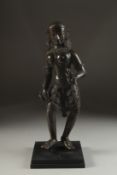 A FINE AND LARGE 19TH CENTURY INDIAN OR NEPALESE BRONZE FIGURE OF A LADY, on a modern wooden