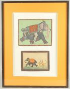 TWO LATE 19TH -EARLY 20TH CENTURY INDIAN MINIATURE PAINTINGS OF ELEPHANTS, framed and glazed.