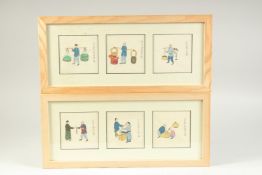 TWO SETS OF FRAMED EARLY 19TH CENTURY CHINESE PAINTINGS, each frame containing three individual