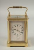 A GOOD 19TH CENTURY FRENCH BRASS REPEATER CARRIAGE CLOCK by BLACK STARR & FROST, NEW YORK. 5ins