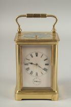 A GOOD 19TH CENTURY FRENCH BRASS REPEATER CARRIAGE CLOCK by BLACK STARR & FROST, NEW YORK. 5ins