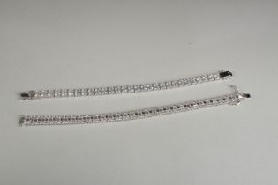 TWO .925 SILVER DIAMONIQUE LINE BRACELETS. 1608.