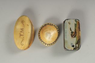 THREE VARIOUS SNUFF BOXES.