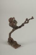 A BRONZE BIRD in a tree. 3.5ins high.