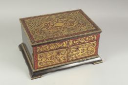 A VERY GOOD BOULLE FITTED WRITING BOX with sliding drawer and fitted interior. Taulin Falot, 131